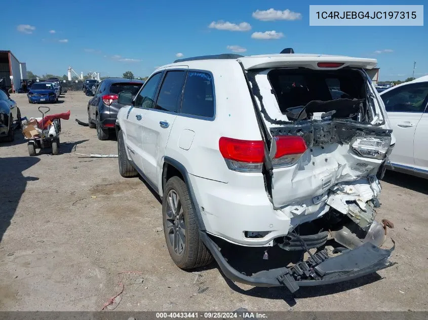 2018 Jeep Grand Cherokee Limited 4X2 VIN: 1C4RJEBG4JC197315 Lot: 40433441