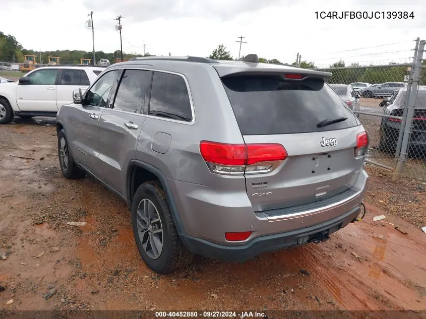 2018 Jeep Grand Cherokee Limited 4X4 VIN: 1C4RJFBG0JC139384 Lot: 40452880