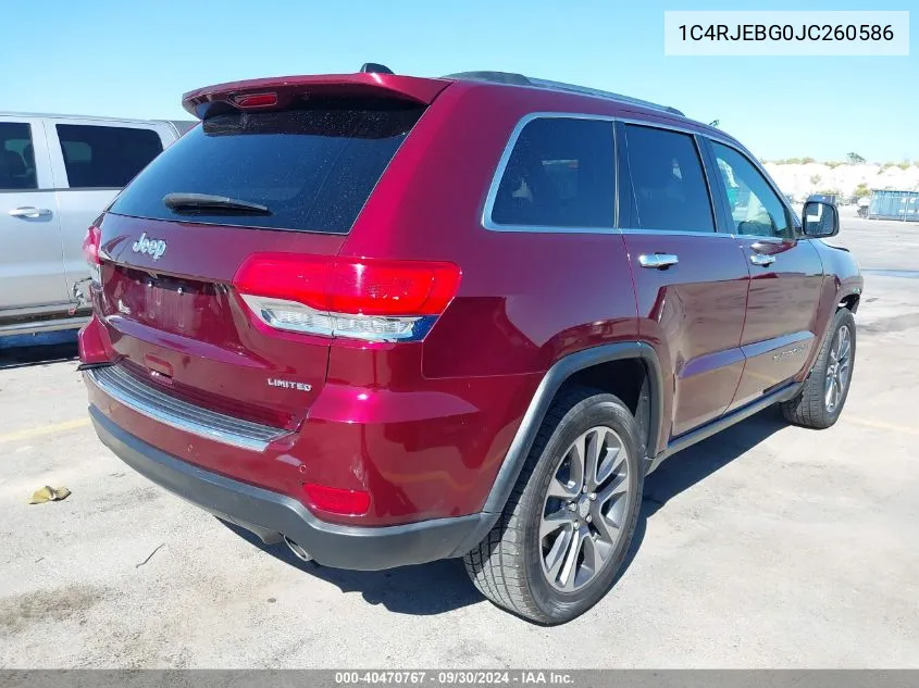 2018 Jeep Grand Cherokee Limited 4X2 VIN: 1C4RJEBG0JC260586 Lot: 40470767