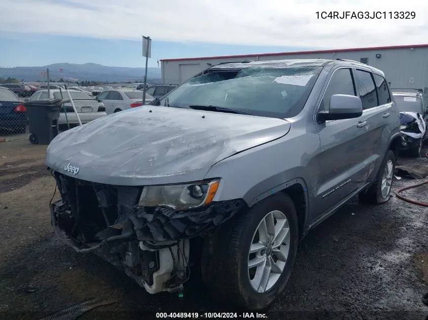 2018 Jeep Grand Cherokee Laredo E 4X4 VIN: 1C4RJFAG3JC113329 Lot: 40489419