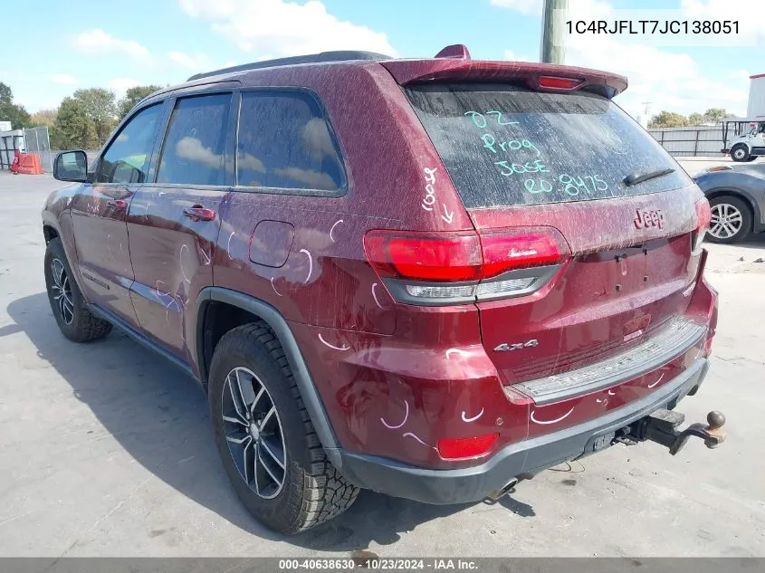 2018 Jeep Grand Cherokee Trailhawk 4X4 VIN: 1C4RJFLT7JC138051 Lot: 40638630