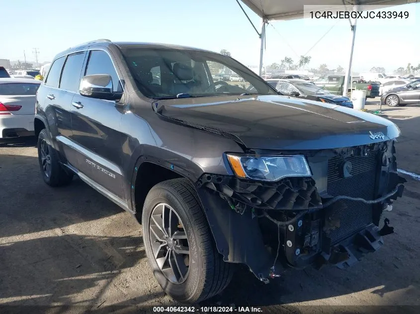 2018 Jeep Grand Cherokee Limited 4X2 VIN: 1C4RJEBGXJC433949 Lot: 40642342