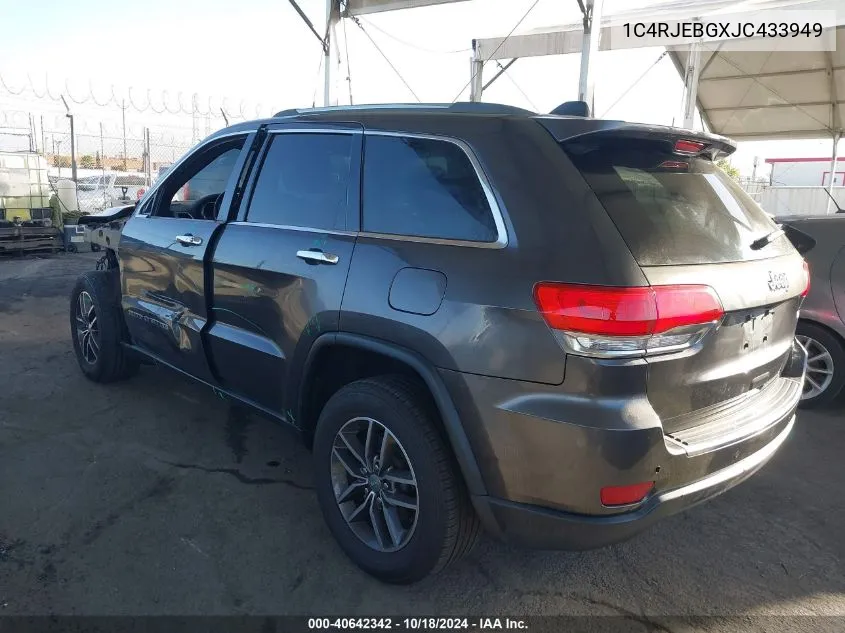 2018 Jeep Grand Cherokee Limited 4X2 VIN: 1C4RJEBGXJC433949 Lot: 40642342