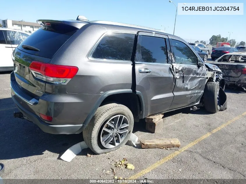 2018 Jeep Grand Cherokee Limited 4X2 VIN: 1C4RJEBG1JC204754 Lot: 40642382