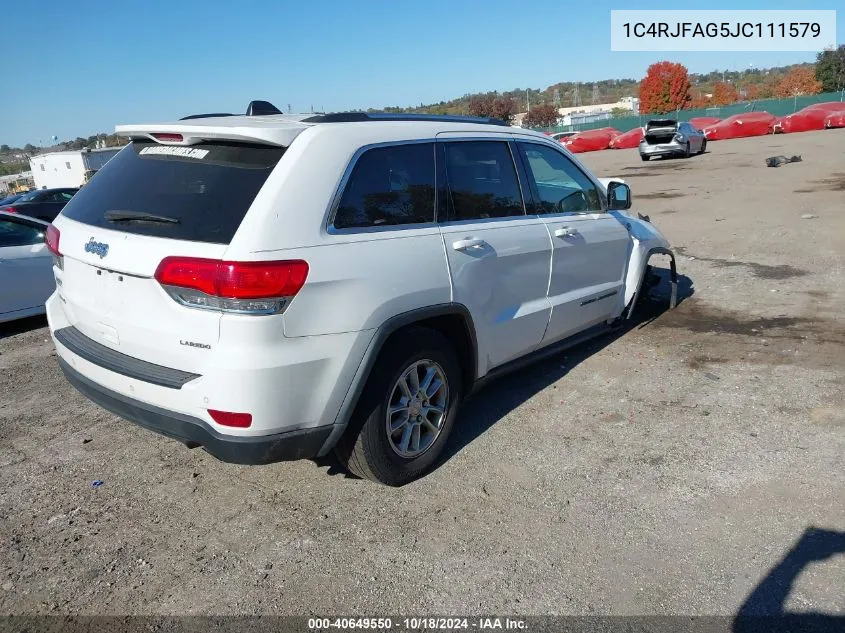 2018 Jeep Grand Cherokee Laredo E 4X4 VIN: 1C4RJFAG5JC111579 Lot: 40649550