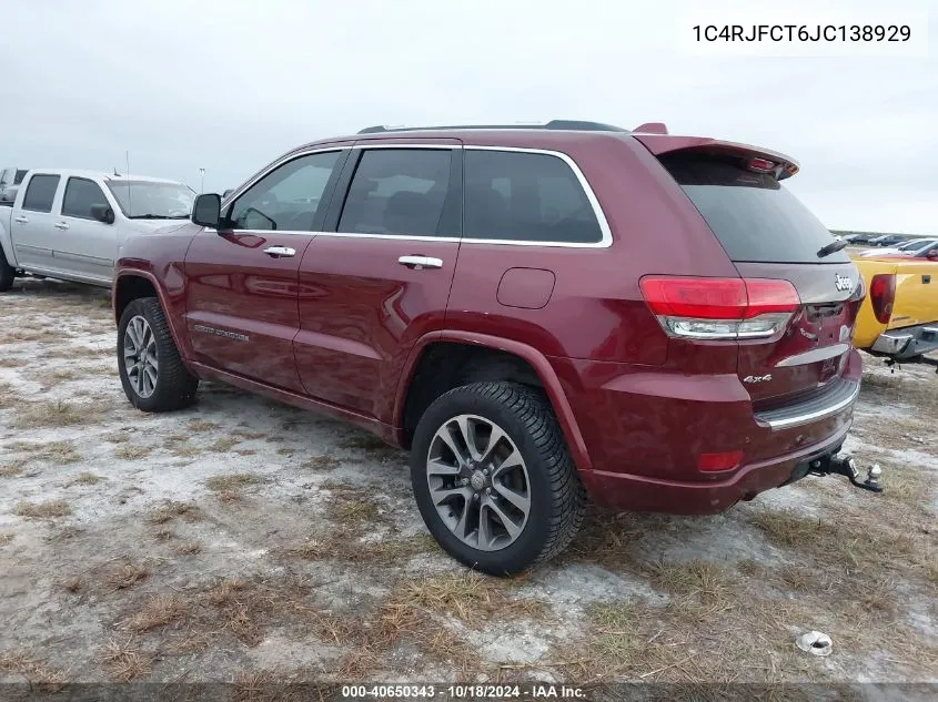 2018 Jeep Grand Cherokee Overland 4X4 VIN: 1C4RJFCT6JC138929 Lot: 40650343