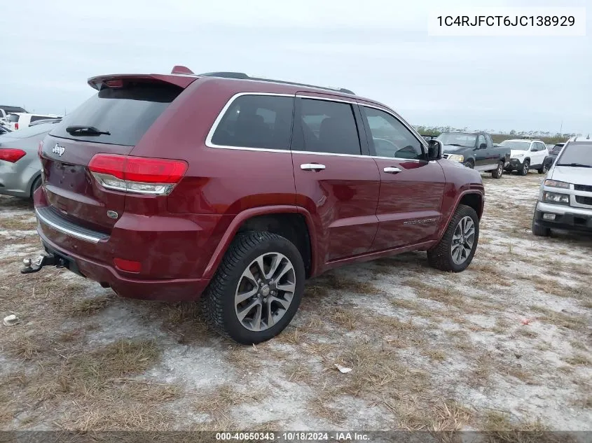 2018 Jeep Grand Cherokee Overland 4X4 VIN: 1C4RJFCT6JC138929 Lot: 40650343