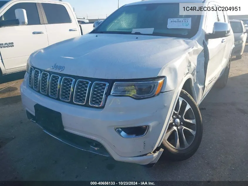 2018 Jeep Grand Cherokee Overland 4X2 VIN: 1C4RJECG5JC204951 Lot: 40656133