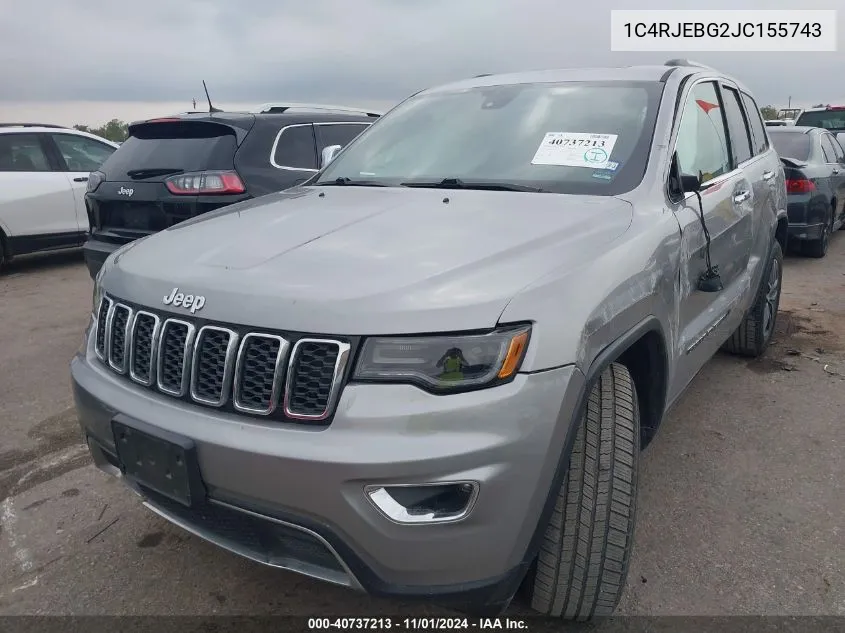 2018 Jeep Grand Cherokee Limited 4X2 VIN: 1C4RJEBG2JC155743 Lot: 40737213