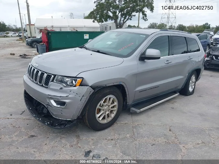 2018 Jeep Grand Cherokee Laredo E 4X2 VIN: 1C4RJEAG6JC402750 Lot: 40790922