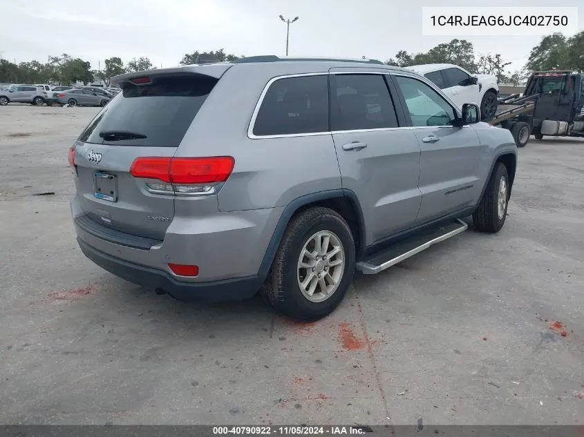 2018 Jeep Grand Cherokee Laredo E 4X2 VIN: 1C4RJEAG6JC402750 Lot: 40790922