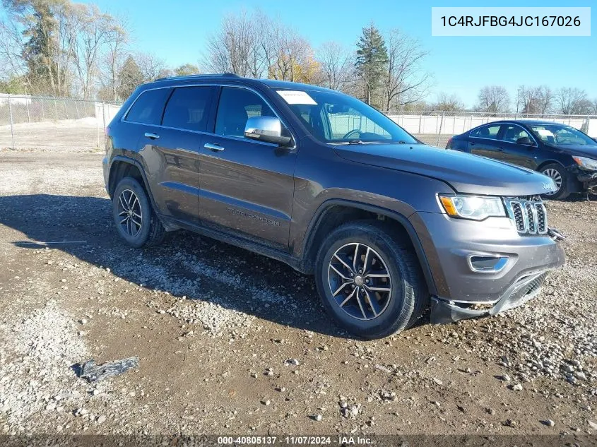 2018 Jeep Grand Cherokee Limited 4X4 VIN: 1C4RJFBG4JC167026 Lot: 40805137