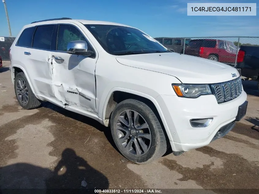 2018 Jeep Grand Cherokee Overland 4X2 VIN: 1C4RJECG4JC481171 Lot: 40833512