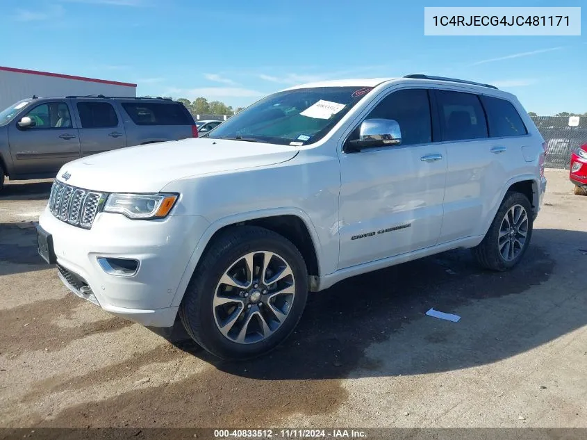 2018 Jeep Grand Cherokee Overland 4X2 VIN: 1C4RJECG4JC481171 Lot: 40833512