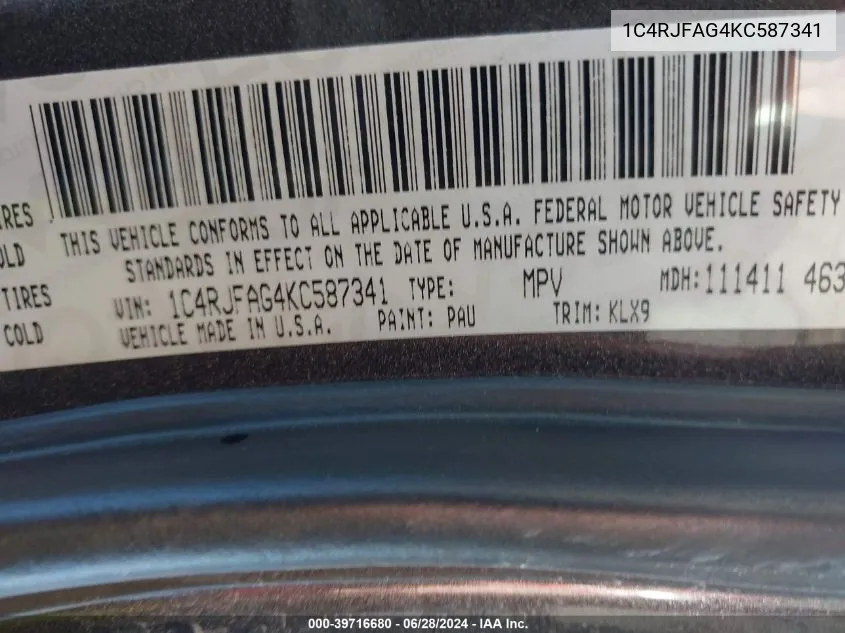 1C4RJFAG4KC587341 2019 Jeep Grand Cherokee Altitude 4X4