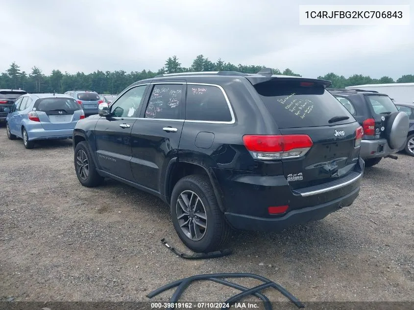 2019 Jeep Grand Cherokee Limited VIN: 1C4RJFBG2KC706843 Lot: 39819162