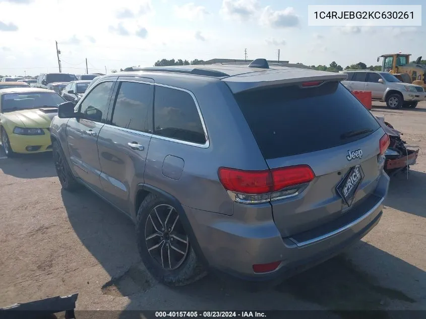 1C4RJEBG2KC630261 2019 Jeep Grand Cherokee Limited 4X2