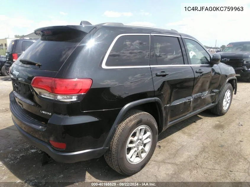 2019 Jeep Grand Cherokee Laredo E 4X4 VIN: 1C4RJFAG0KC759963 Lot: 40165529