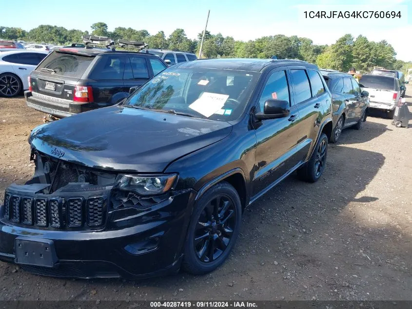 2019 Jeep Grand Cherokee Altitude 4X4 VIN: 1C4RJFAG4KC760694 Lot: 40287419