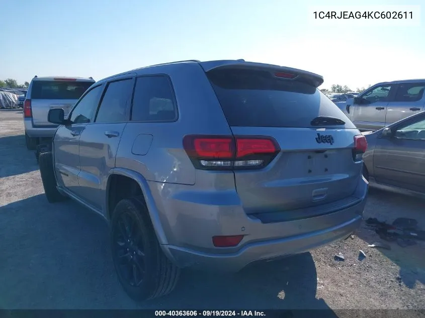 2019 Jeep Grand Cherokee Altitude 4X2 VIN: 1C4RJEAG4KC602611 Lot: 40363606