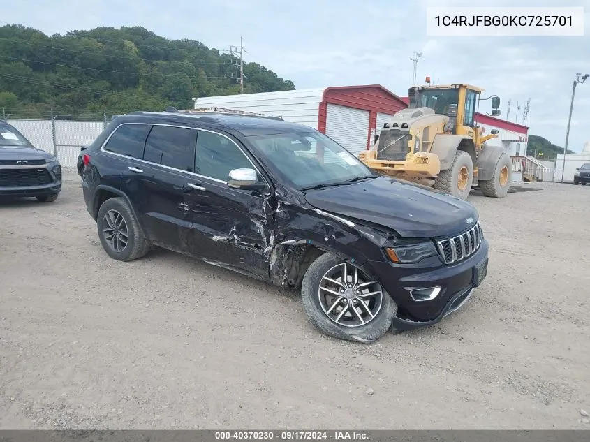 2019 Jeep Grand Cherokee Limited 4X4 VIN: 1C4RJFBG0KC725701 Lot: 40370230