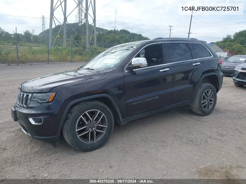 2019 Jeep Grand Cherokee Limited 4X4 VIN: 1C4RJFBG0KC725701 Lot: 40370230