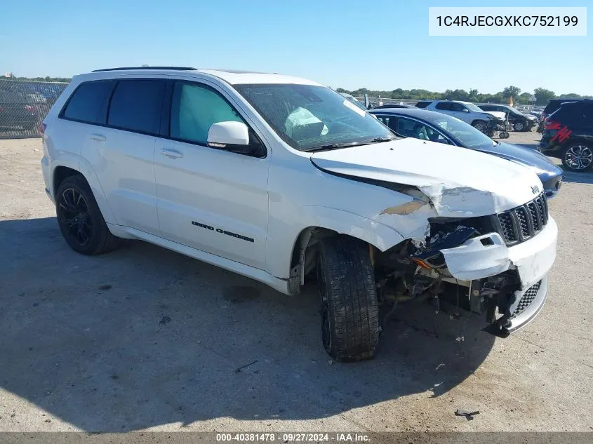 2019 Jeep Grand Cherokee High Altitude 4X2 VIN: 1C4RJECGXKC752199 Lot: 40381478