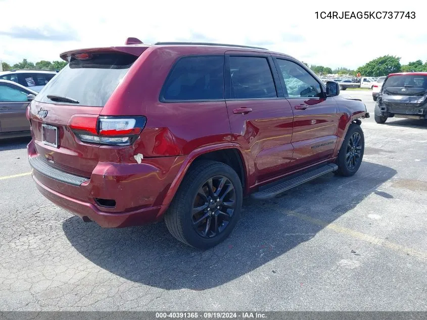 2019 Jeep Grand Cherokee Altitude 4X2 VIN: 1C4RJEAG5KC737743 Lot: 40391365