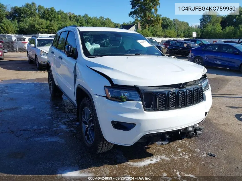 2019 Jeep Grand Cherokee Limited 4X4 VIN: 1C4RJFBG4KC759950 Lot: 40424859