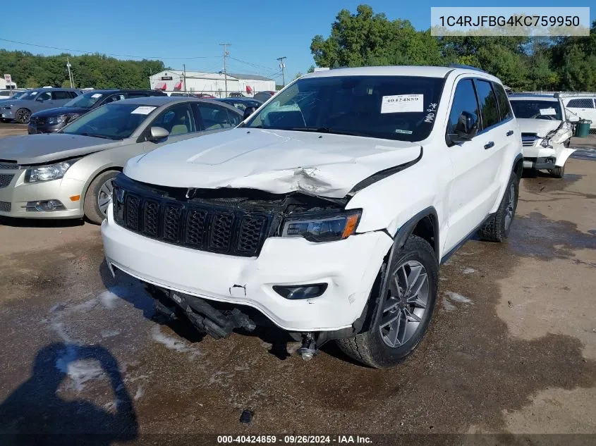 2019 Jeep Grand Cherokee Limited 4X4 VIN: 1C4RJFBG4KC759950 Lot: 40424859