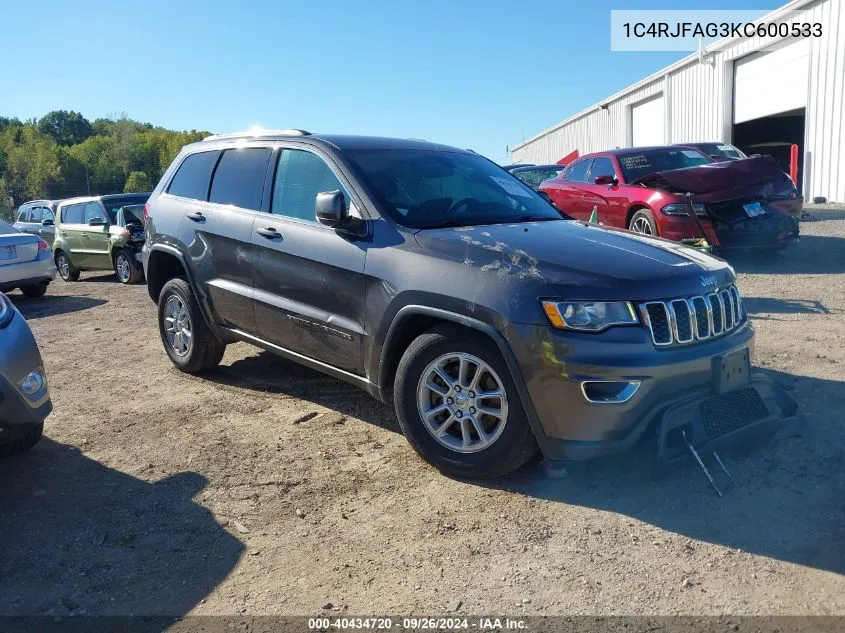 1C4RJFAG3KC600533 2019 Jeep Grand Cherokee Laredo