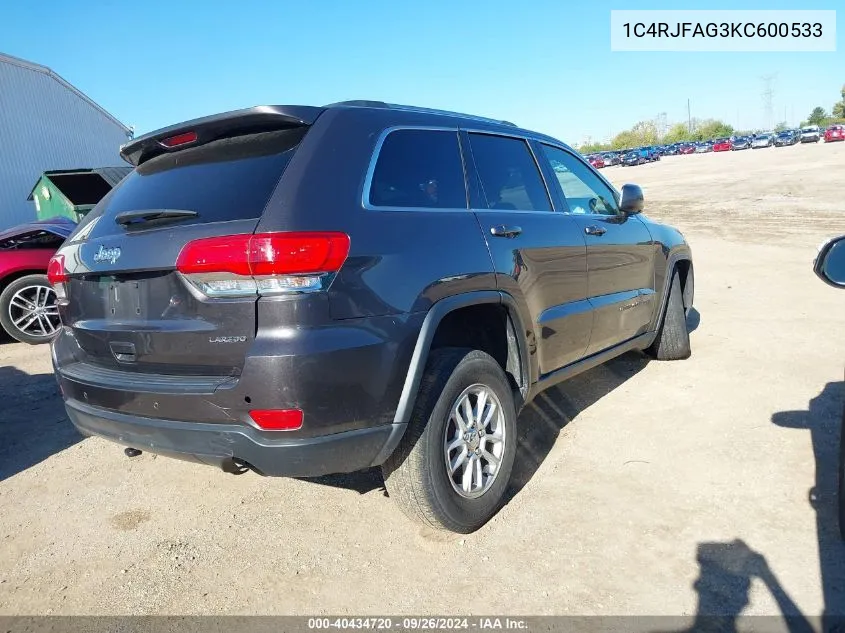 1C4RJFAG3KC600533 2019 Jeep Grand Cherokee Laredo