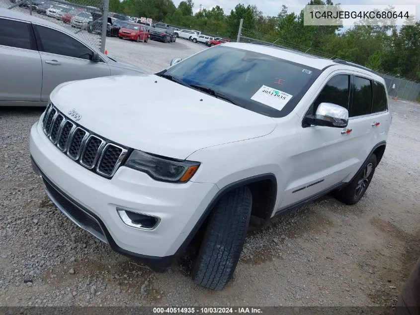 2019 Jeep Grand Cherokee Limited 4X2 VIN: 1C4RJEBG4KC680644 Lot: 40514935