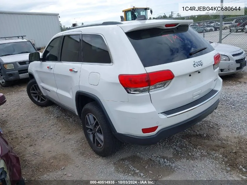 2019 Jeep Grand Cherokee Limited 4X2 VIN: 1C4RJEBG4KC680644 Lot: 40514935