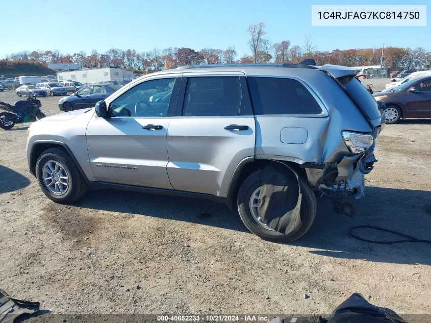 2019 Jeep Grand Cherokee Laredo E 4X4 VIN: 1C4RJFAG7KC814750 Lot: 40652233