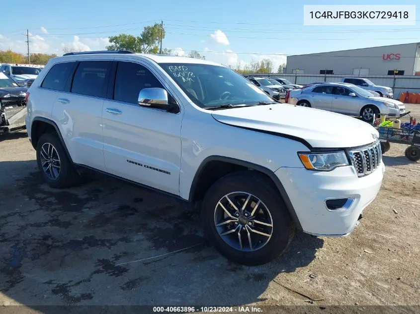 2019 Jeep Grand Cherokee Limited 4X4 VIN: 1C4RJFBG3KC729418 Lot: 40663896