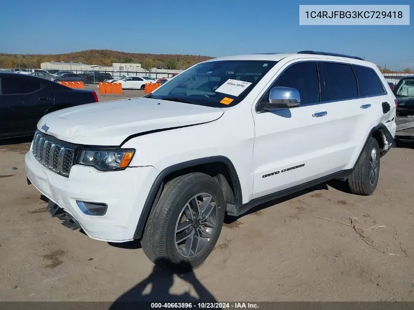 2019 Jeep Grand Cherokee Limited 4X4 VIN: 1C4RJFBG3KC729418 Lot: 40663896