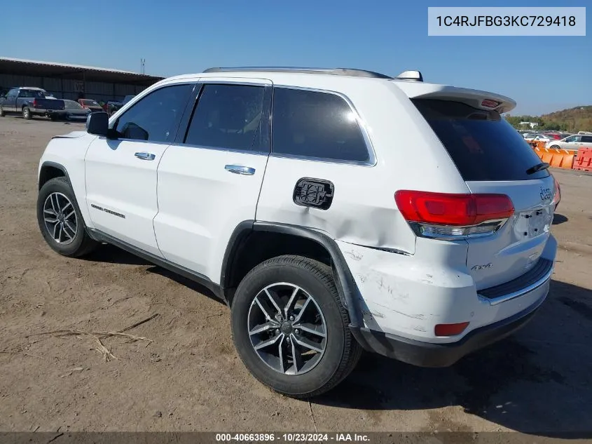 2019 Jeep Grand Cherokee Limited 4X4 VIN: 1C4RJFBG3KC729418 Lot: 40663896