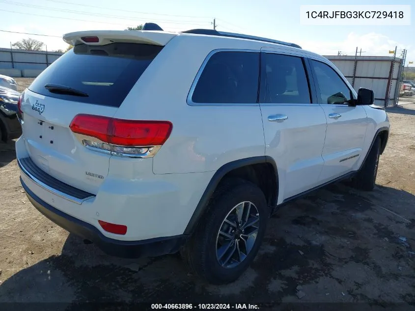 2019 Jeep Grand Cherokee Limited 4X4 VIN: 1C4RJFBG3KC729418 Lot: 40663896