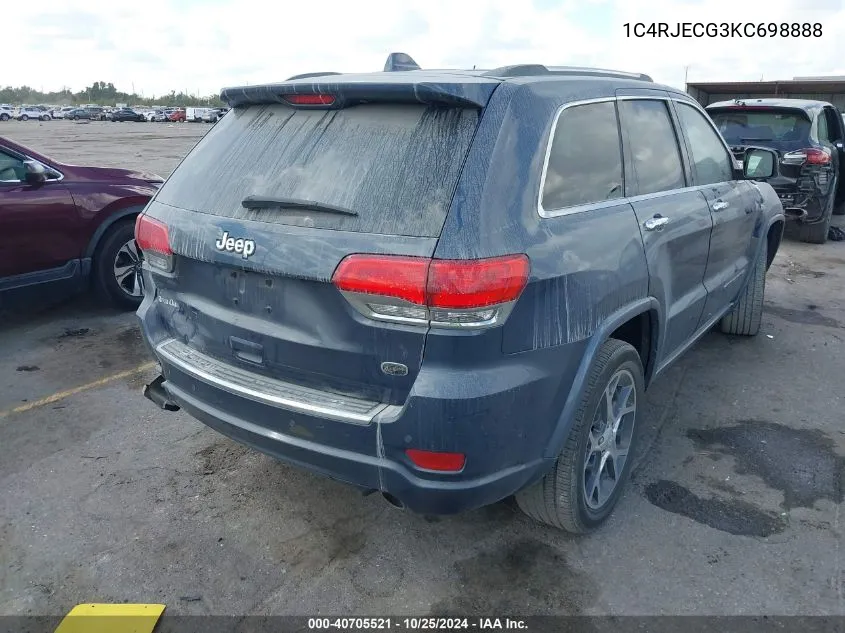 2019 Jeep Grand Cherokee Overland VIN: 1C4RJECG3KC698888 Lot: 40705521