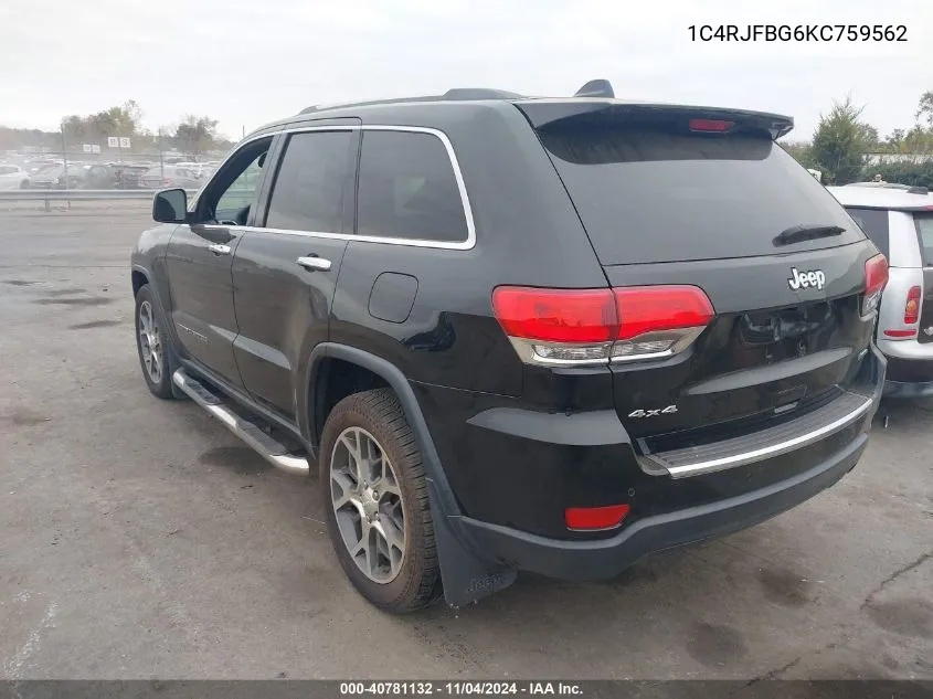 2019 Jeep Grand Cherokee Limited 4X4 VIN: 1C4RJFBG6KC759562 Lot: 40781132