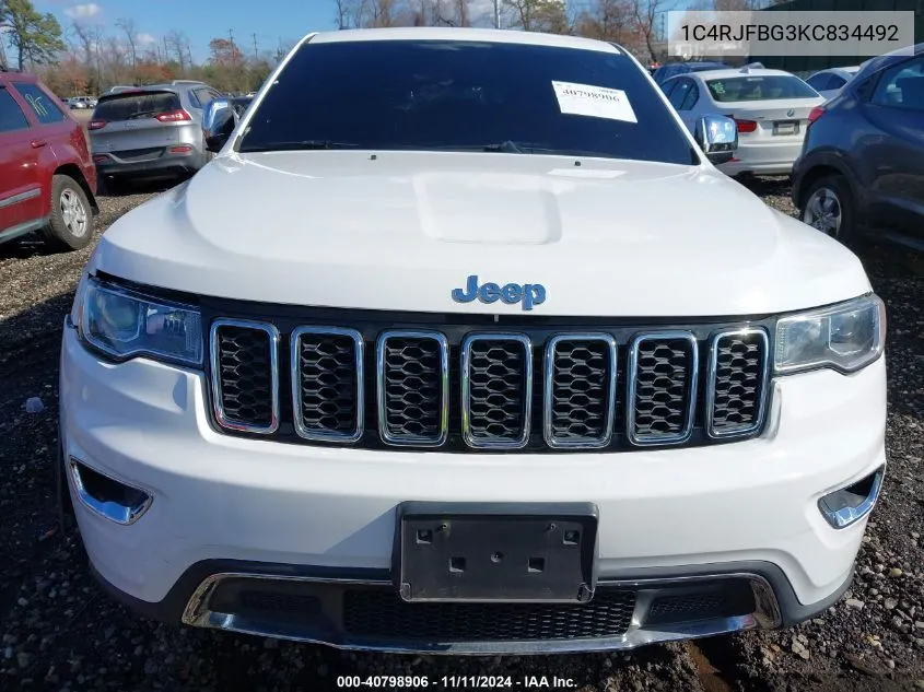 2019 Jeep Grand Cherokee Limited VIN: 1C4RJFBG3KC834492 Lot: 40798906