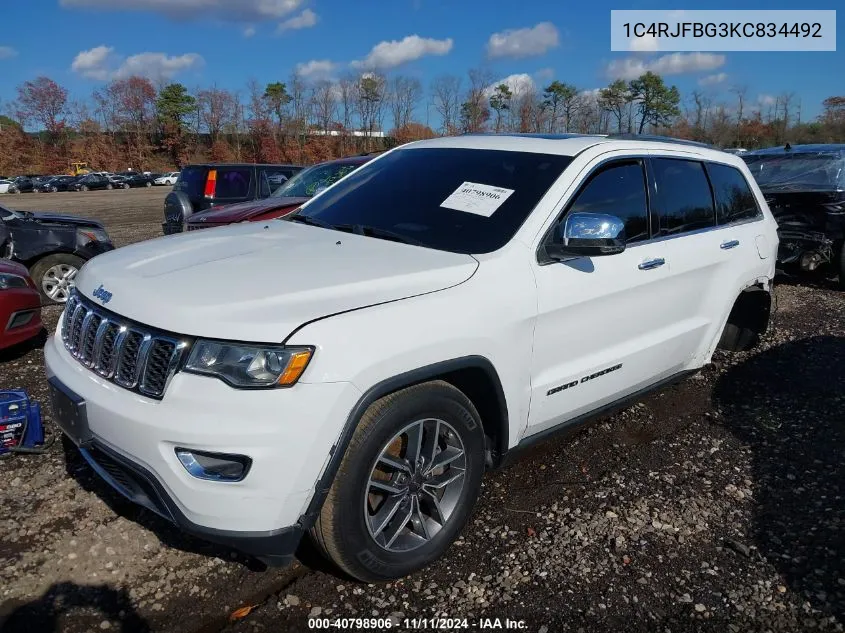 2019 Jeep Grand Cherokee Limited VIN: 1C4RJFBG3KC834492 Lot: 40798906