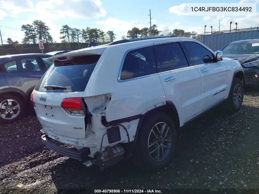 2019 Jeep Grand Cherokee Limited VIN: 1C4RJFBG3KC834492 Lot: 40798906