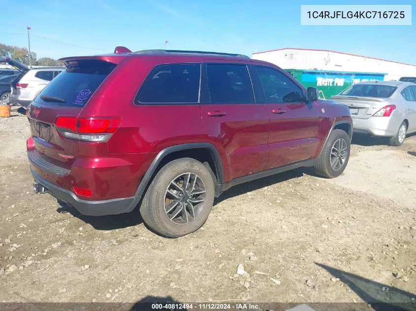 2019 Jeep Grand Cherokee Trailhawk 4X4 VIN: 1C4RJFLG4KC716725 Lot: 40812494