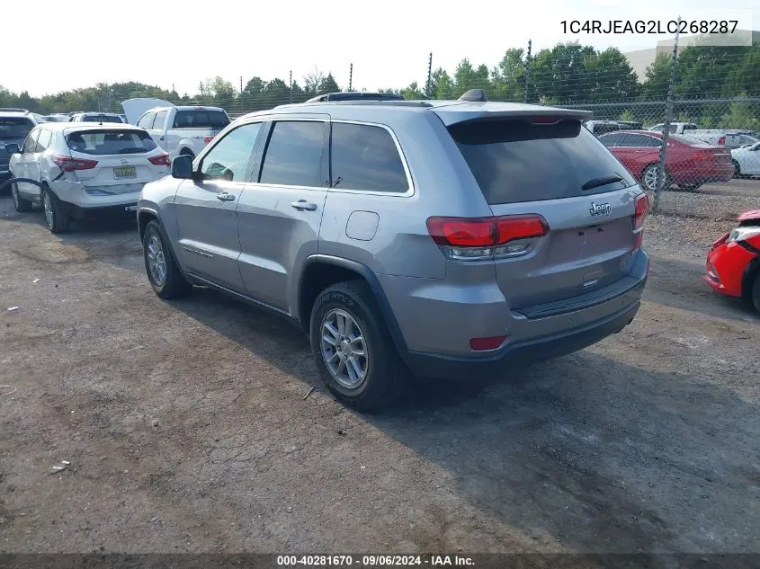 2020 Jeep Grand Cherokee Laredo 4X2 VIN: 1C4RJEAG2LC268287 Lot: 40281670