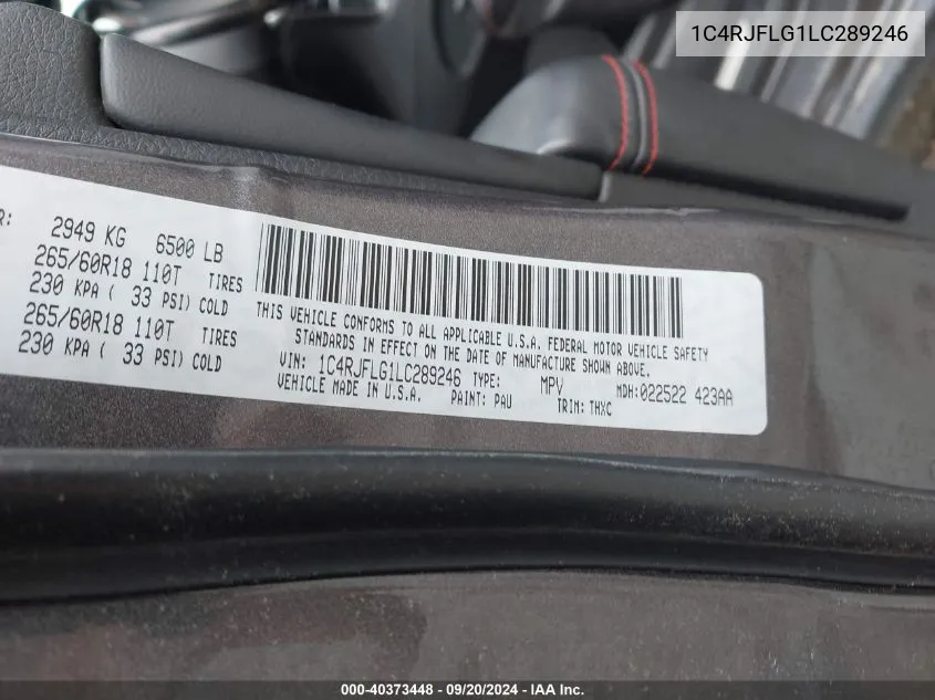 1C4RJFLG1LC289246 2020 Jeep Grand Cherokee Trailhawk 4X4