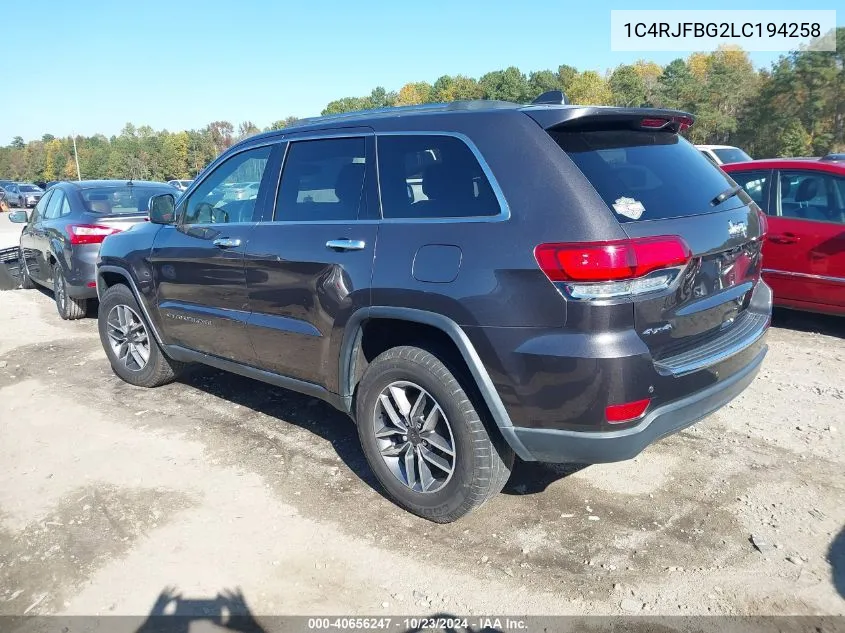 2020 Jeep Grand Cherokee Limited 4X4 VIN: 1C4RJFBG2LC194258 Lot: 40656247