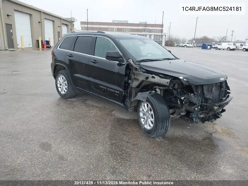 2021 Jeep Grand Cherokee Laredo VIN: 1C4RJFAG8MC524181 Lot: 20137439