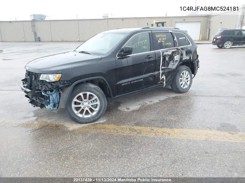 2021 Jeep Grand Cherokee Laredo VIN: 1C4RJFAG8MC524181 Lot: 20137439